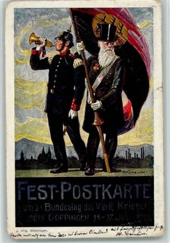 Göppingen Fest Postkarte z. 2tn Bundestag des Württ. Kriegsbundes - Politik