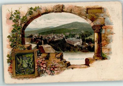 Badenweiler 1903 Prägedruck Passepartout Blick durch Fenster Lithographie