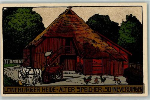 Schneverdingen Lüneburger Heide Alter Speicher Pferdefuhrwerk Hühner