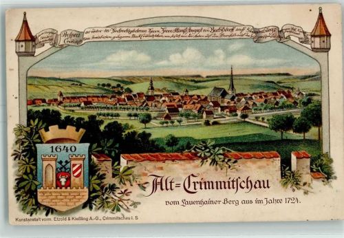 Crimmitschau 1914 Alt-Crimmitschau vom Lauenhainer Berg aus im Jahre 1724 Stadtrechtsfeier