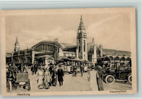 Bahnhof, Straßenbahn, Verkehr Fotomontage 1917 AK