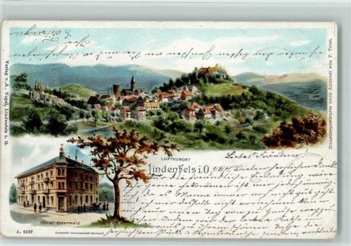 Lindenfels 1901 Gesamtansicht Hotel Odenwald 2-Bildaufnahme