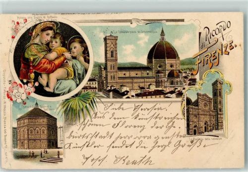 Firenze 1900 Madonna della Segiola di Raffaello Chiesa di S. Giovanni Lithographie