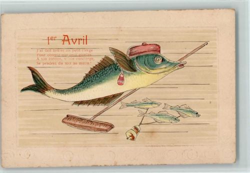 1916 Ränder gestanz - Fisch mit einem Besen AK