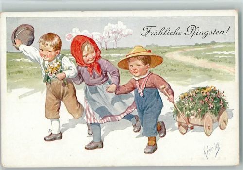 BKW Serie 4634-5 Pfingsten - Kinder mit einem Bollerwagen