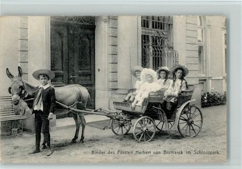 Kinder des Fürsten Herbert von Bismarck im Schlosspark mit einer Eselskutsche 1907 AK e