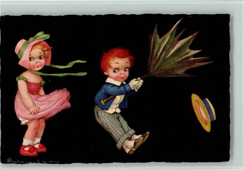 Serie 1964-3 Kinder mit Regenschirm
