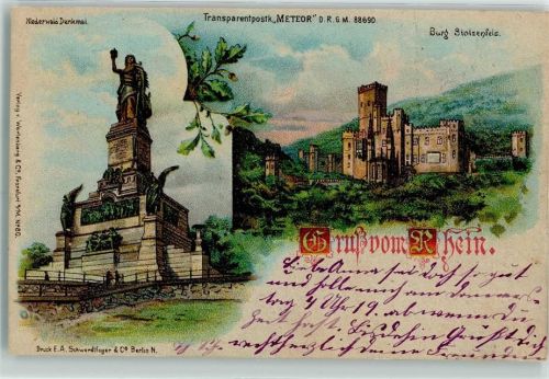 Rüdesheim 1899 Gruss aus Niederwald Denkmal Verlag Wartenberg Nr. 80 Druck Schwerdtfeger