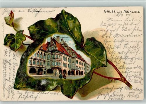 München 1901 Hofbräuhaus Efeublatt Lithographie/Prägedruck