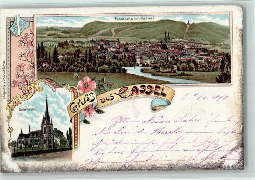 Kassel 1898 Gruss aus - Panorama, Neue Kirche, Philipp Frey