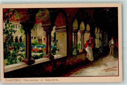 Konstanz 1899 Kreuzgang im Inselhotel Zieher, Ottmar Künstlerkarte Nr. 2583 AK
