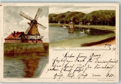 Norderney 1898 Windmühle Napoleonschanze sign Künstlerkarte