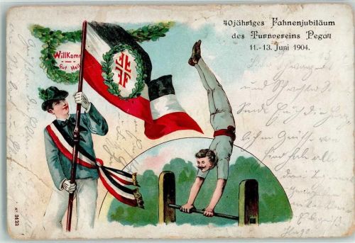 Pegau 1904 40jähriges Fahnenjubiläum des Turnvereins Reckturner Lithographie