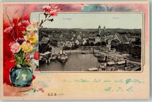 Lindau 1901 Hafen Blumenstrauß