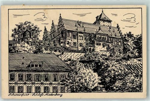 Schweinfurt Schloss Mainberg Federzeichnung sign Künstlerkarte