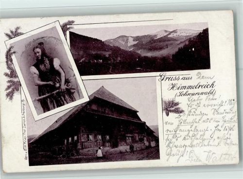 Freiburg Himmelreich - Tracht, Schwarzwaldhaus - Bahnpoststempel Freiburg-Neustadt Zug 462 6.6.1900