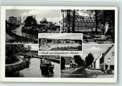 Lägerdorf 1957 Zementfabrik, Binnenschiff, Münsterdorferstraße, gute Erhaltung AK