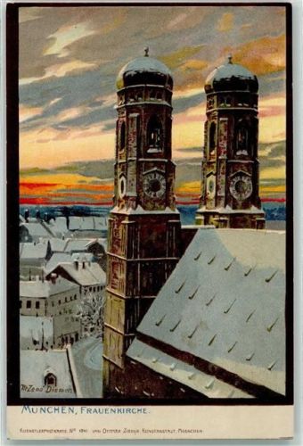 München 1900 Zieher, Ottmar Künstlerkarte Nr. 1041 Frauenkirche AK