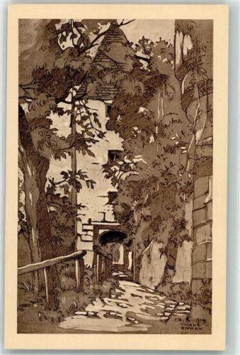 Burghausen Aufgang zur Burg sign. Franz Ermer 13.08.1913