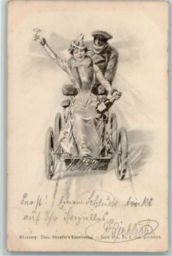 1901 Serie 69 a Nr. 2 - Automobil, Liebespaar, Sektflasche, AK