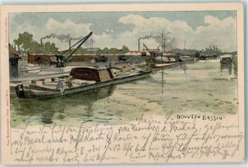 Mulhausen 1899 Nouveau Bassin Frachtschiffe Kran Vues Mulhousiennes Nouv. Serie Nr. 5 Ort handschriftlich
