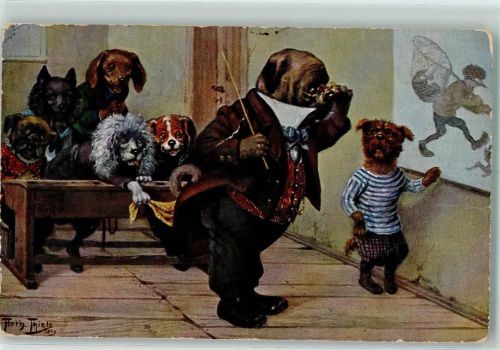 Schule Unterricht Hundefänger Dackel Hunde Tiere vermenschlicht
