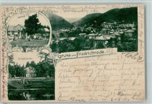 Friedrichroda 1900 Heuberg Gesamtansicht Tanzbuche 3-Bildaufnahme