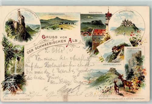 Lichtenstein 1899 Schwäbische Alb Lichtenstein Uracher Wasserfall Hohenstaufen Rosenstein Rechberg Hohenzollern Reussenstein Hohen-Neuffen
