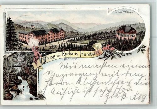 Bühlertal 1897 Kurhaus Hundseck Villa Waldheil Wasserfall Stempel Posthülfestelle Kurhaus Hundseck