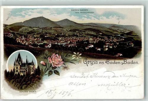 Baden-Baden 1896 Baden-Badenvom Friesenberge Schloss Solms
