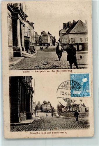 Rethel 1916 Stadtplatz vor und nach der Beschiessung WK I