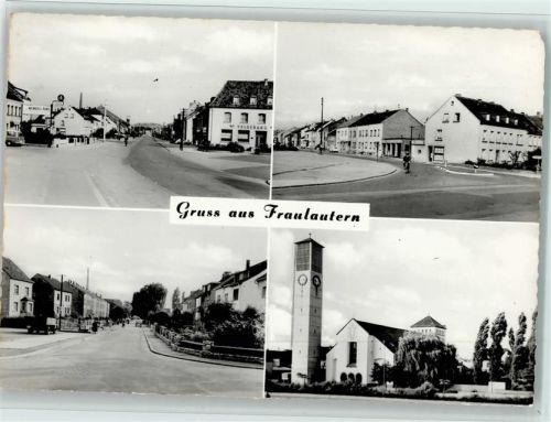 Fraulautern 1962 Volksbank, Kirche, Straßenpartien, gute Erhaltung AK