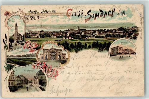 Simbach Pfarrkirche Hauptstraße Innbrücke Lithographie