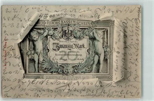 1900 Reichskassenschein Zwanzig Mark durchbrochene Papierwand