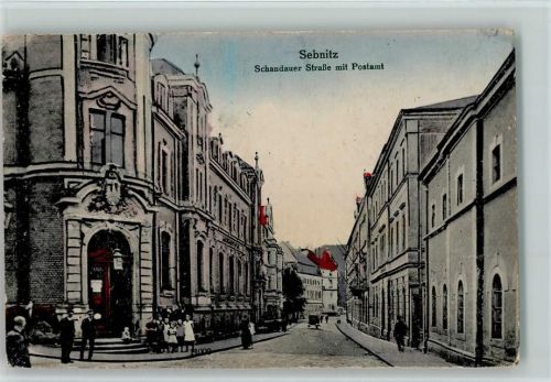 Sebnitz 1922 Schandauer straße mit Postamt AK