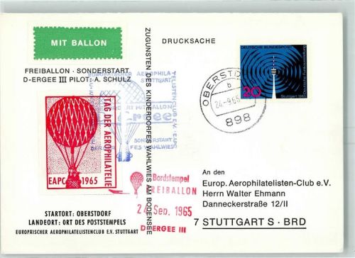 Oberstdorf Freiballon Sonderstart Ballon Ergee III Pilot A. Schulz , Start: Oberstdorf Landeort Oberstdorf 24.9.65