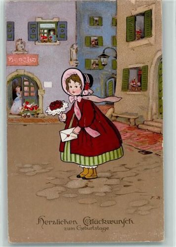 1928 Geburtstag - Mädchen mit einem Brief u. Blumen, Meissner & Buch 2491 AK