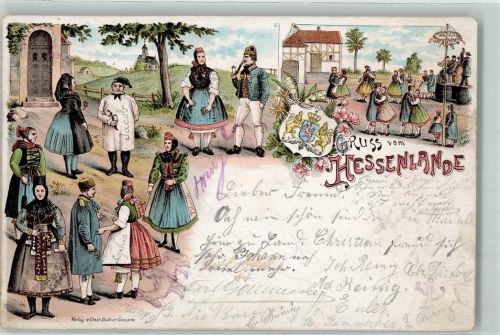 1897 Gruss aus dem Hessenlande Lithographie Wappen AK