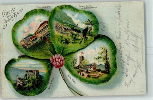 Baden-Baden 1904 Altes Schloss Konversationshaus Von der Schlossterrasse Ruine Yburg Vierblättriges Kleeblatt