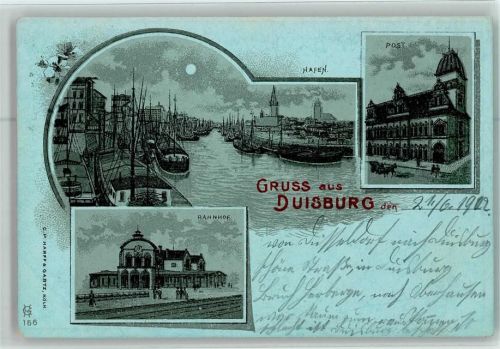 Duisburg Hafen Post Bahnhof Mondschein