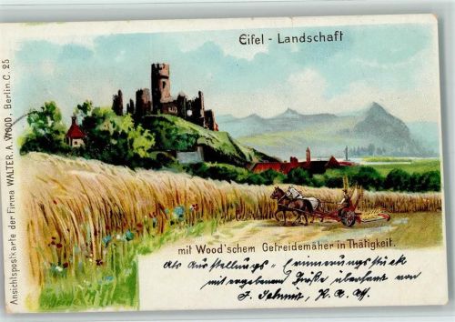 1900 Eifel Landschaft - Werbung Wood Getreidemäher - Landwirtschaft