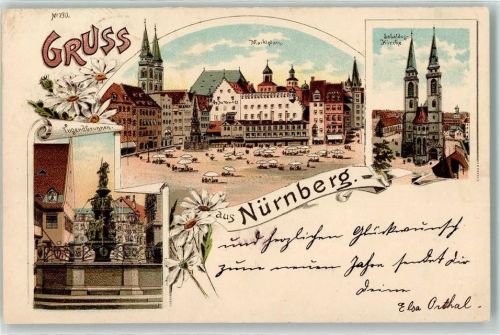 Nürnberg Tugendbrunnen Sebaldus-Kirche Marktplatz Marktszene
