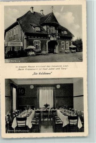 Bad Rehburg 1940-50 Gasthaus "Zur Waldkrone" mit Innenansicht AK