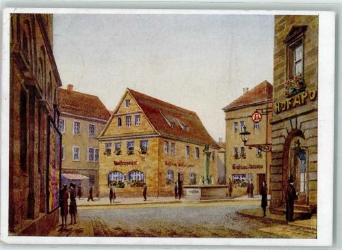 Bayreuth Sternplatz Gasthaus Brunnen Hofapotheke Aquarell von Hans Schmitz