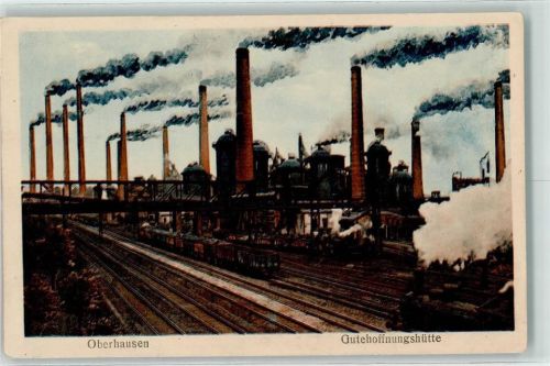 Oberhausen Gutehoffnungshütte Industriekamine Güterbahnhof Künstlerkarte