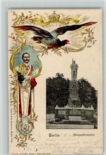 Tiergarten 1902 Prägedruck Rolandbrunnen Porträt Kaiser Wilhelm II. Lithographie