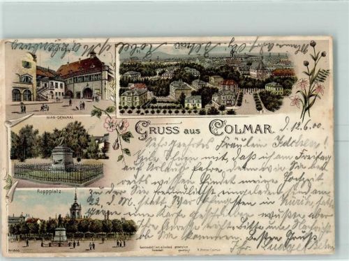 Colmar 1900 Gruss aus Hirn Denkmal Rappplatz Kunstverlag Lautz 1866 AK