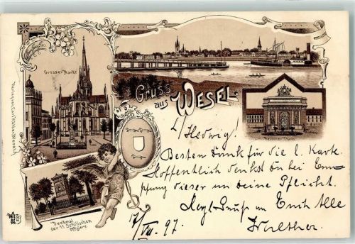 Wesel 1897 Großer Markt Denkmal d. Schiilischen Offiziere Berliner Tor Engel