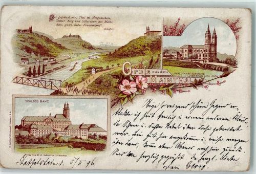 Maintal Vorläufer Druck 1890-1895 , Lithographie Wallfahrtskirche Vierzehnheiligen Schloss Banz