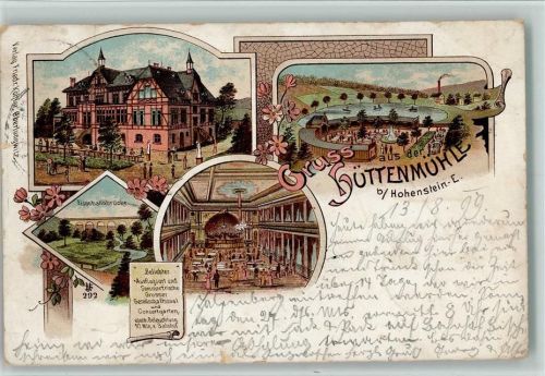 Hohenstein-Ernstthal Gruss aus - Litho, Restaurant Hüttenmühle AK